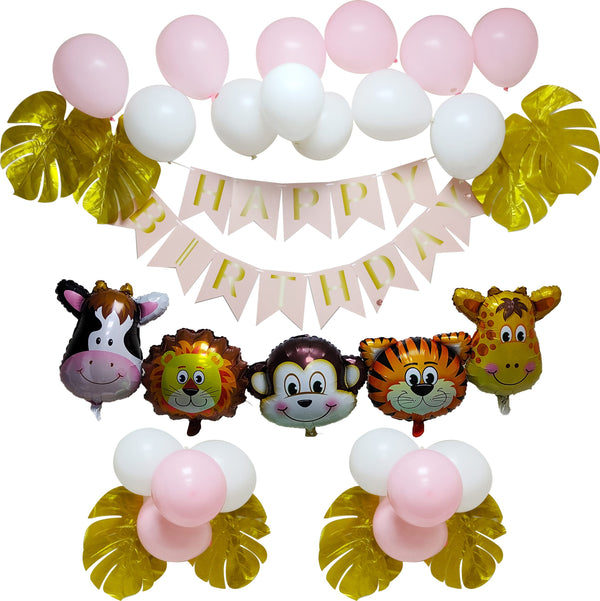 HAPPY BIRTHDAY BALLOON SET ROSY JUNGLE